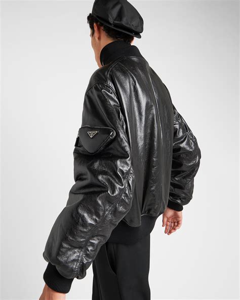 prada milano bomber jacket|prada nappa leather bomber jacket.